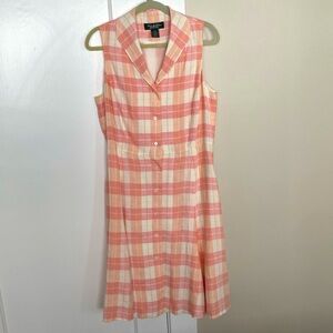 Linen Brooks Brothers pastel plaid linen dress size 14